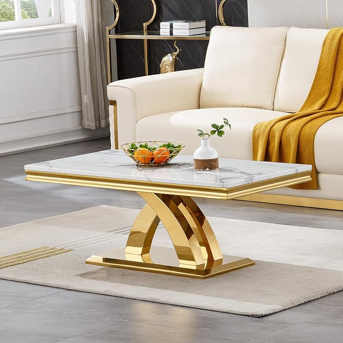 X-shape Base Coffee Table - White & Gold