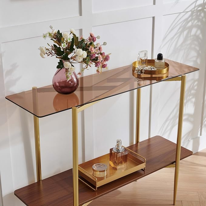 Brown Glass & Walnut Wood