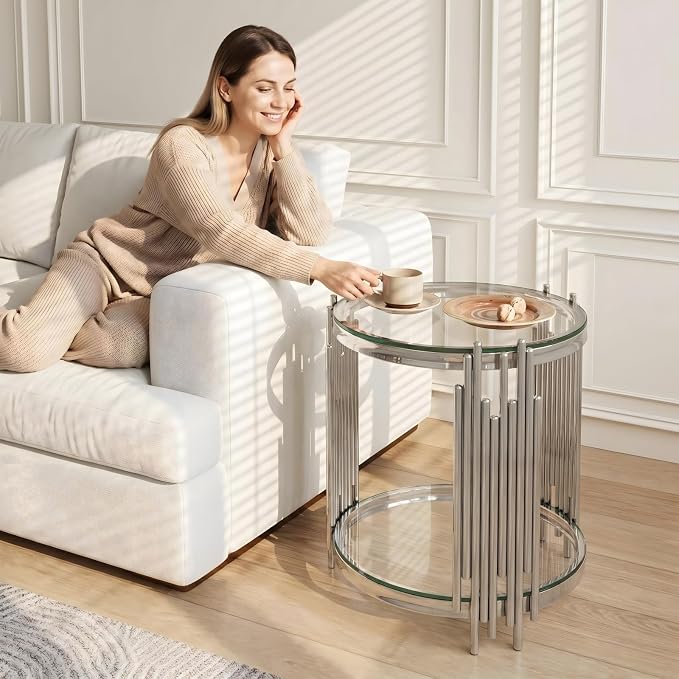 Round End Table(silver&clear)
