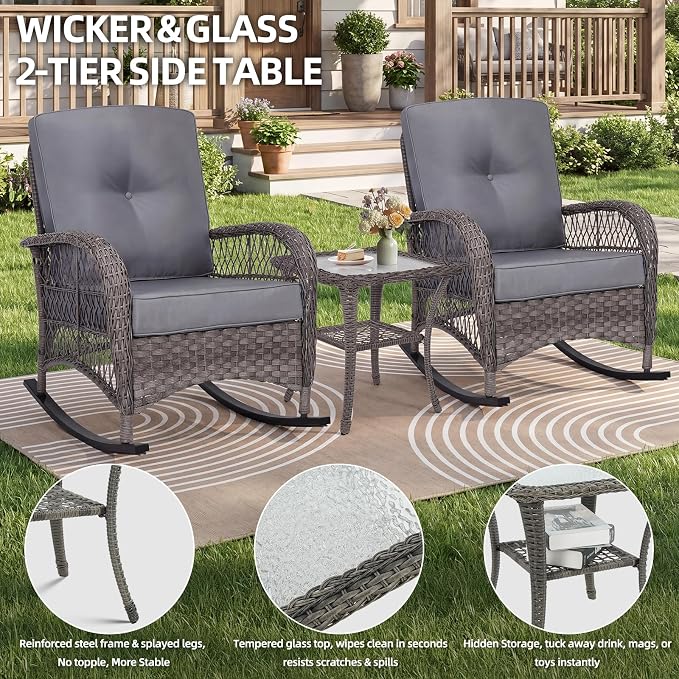 Gray Wicker/Glass Top