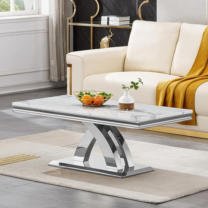 Coffee Table - White Silver Base