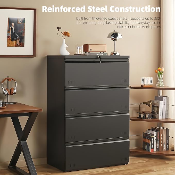 Matte-black 4-drawer Lateral