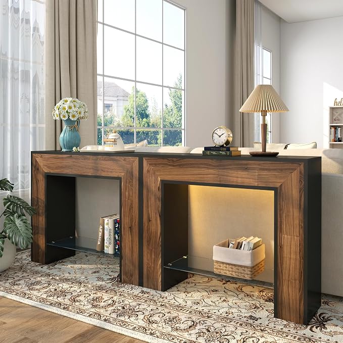 Black/ Walnut/Glass Shelf