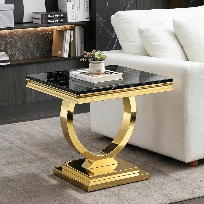Black & Gold Faux Marble End Table