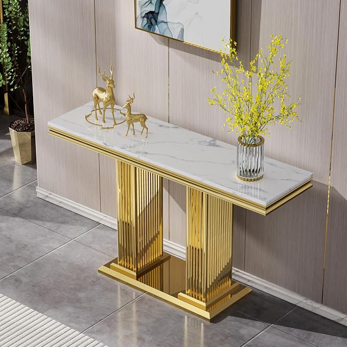 White Golden Console Table