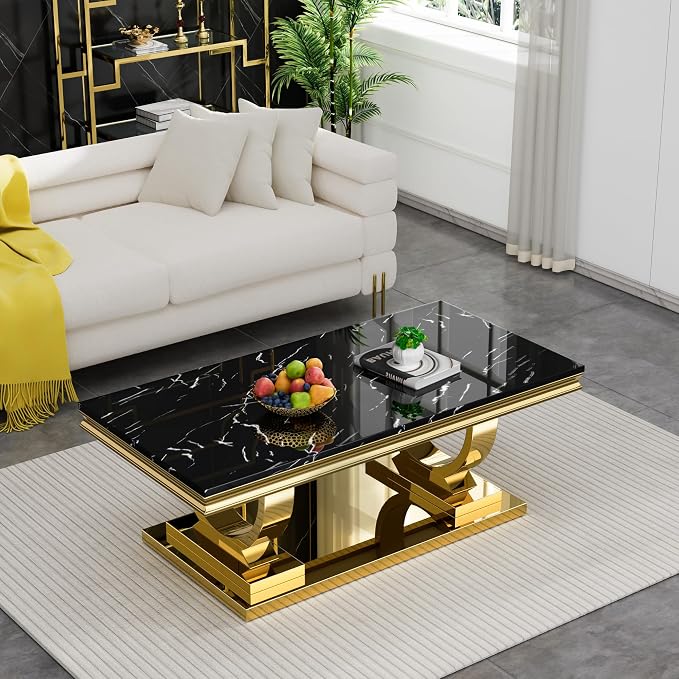 Black & Gold Faux Marble Coffee Table