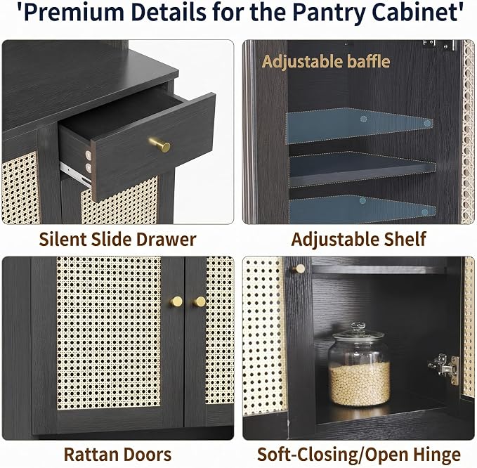 Black With Rattan Doors