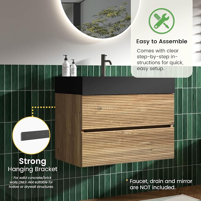 Rough Oak / Black High-rim Sink