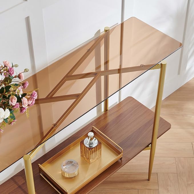Brown Glass & Walnut Wood