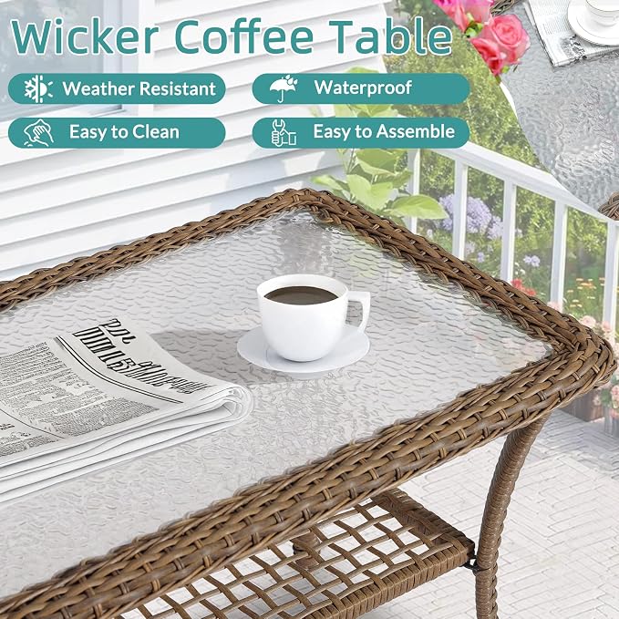Brown Wicker/Glass Top