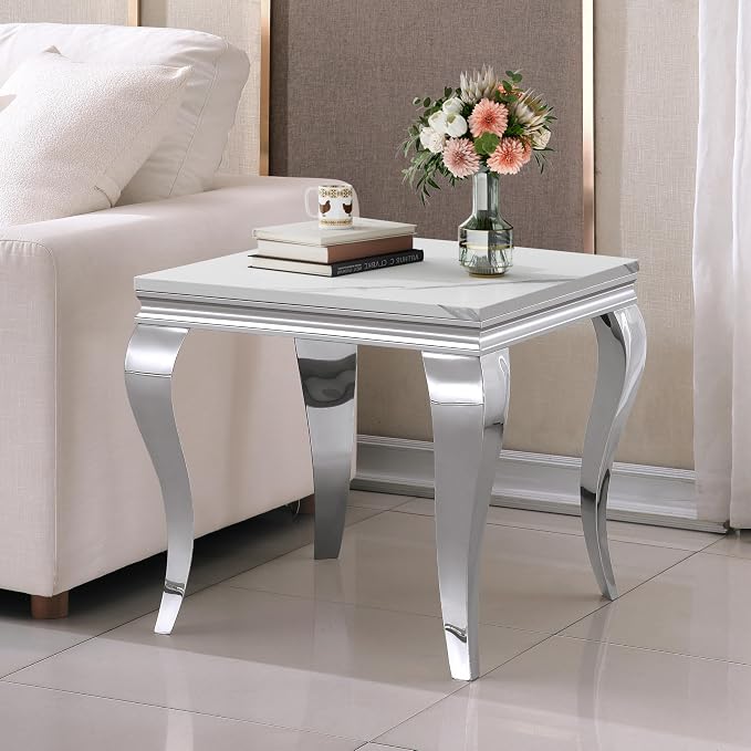 White Top & Silver Legs - End Table