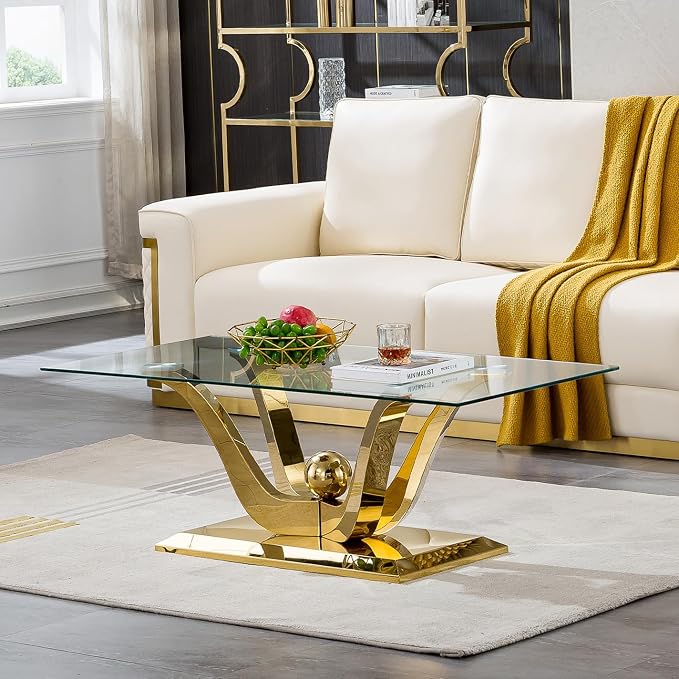 Gold Coffee Table - Floral Shape Base