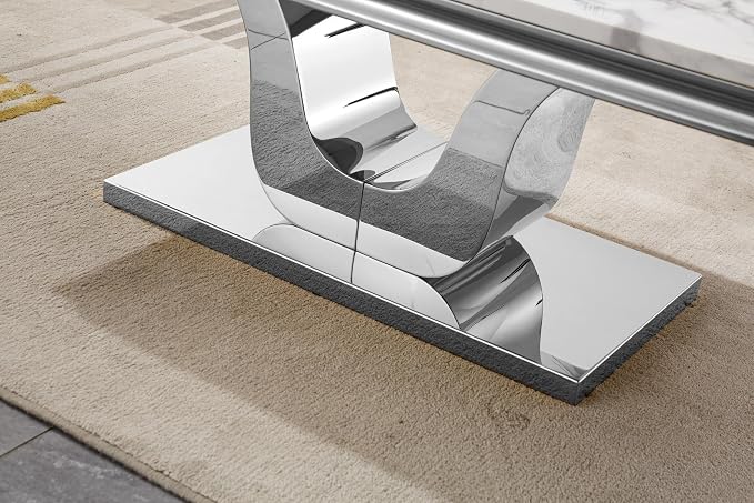 U Base - White & Silver Faux Marble Coffee Table