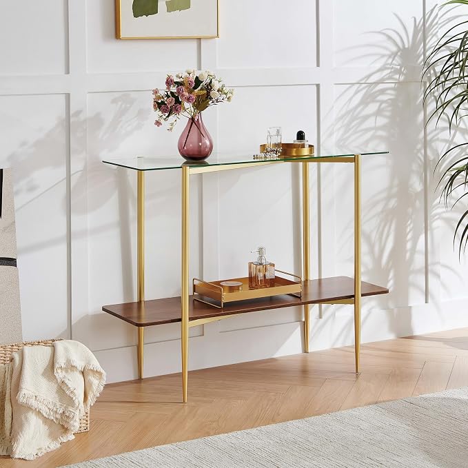 Clear Glass & Walnut Wood