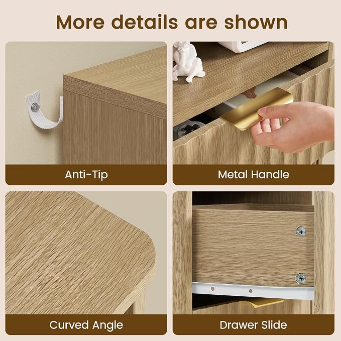 Natural, 2 Drawers Set of 2