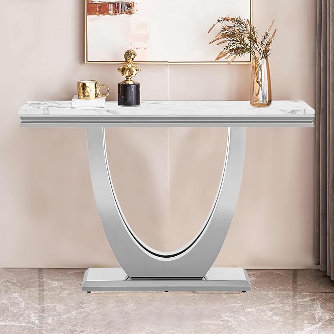 Console Table,white&silver-3