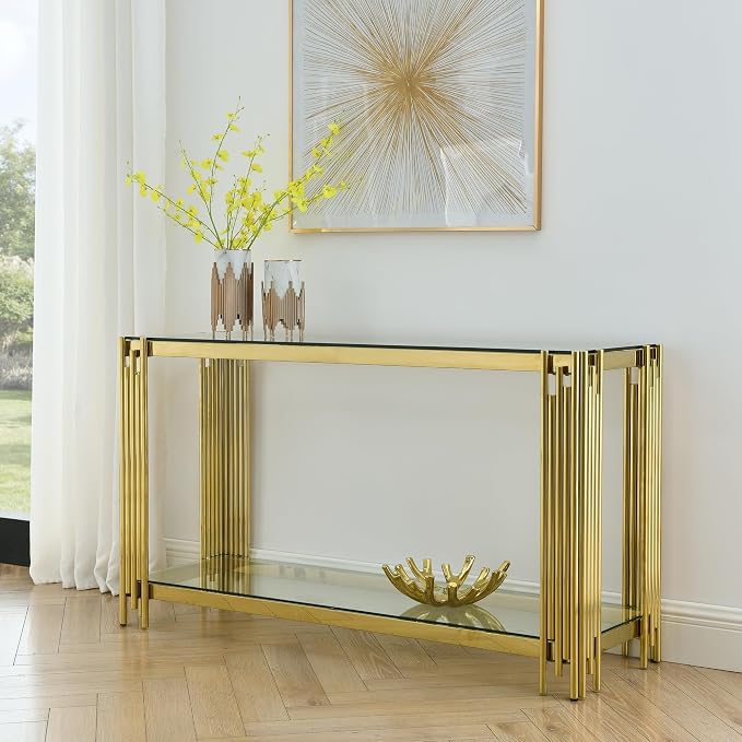 Clear Glass and Gold Frame Adjustable Legs