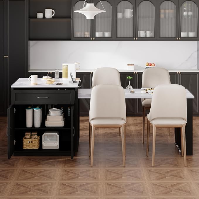 Black Wood Grain + Faux Marble Table + Mdf