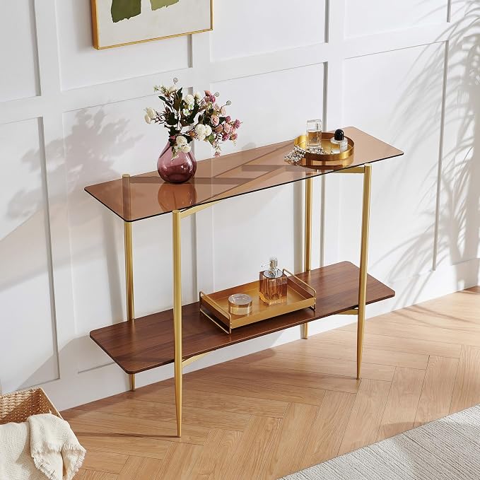 Brown Glass & Walnut Wood