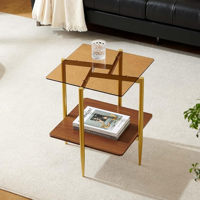 Brown Glass & Walnut Wood