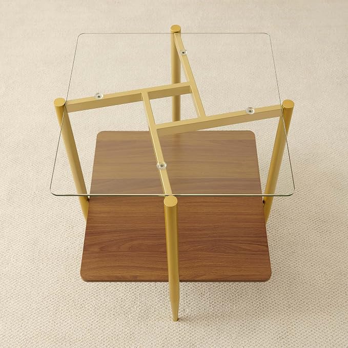 Clear Glass & Walnut Wood