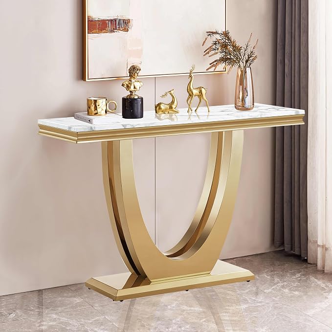 Console Table,white&gold-3