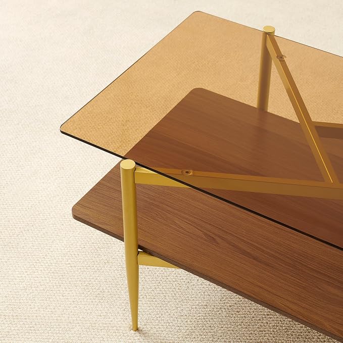 Brown Glass & Walnut Wood