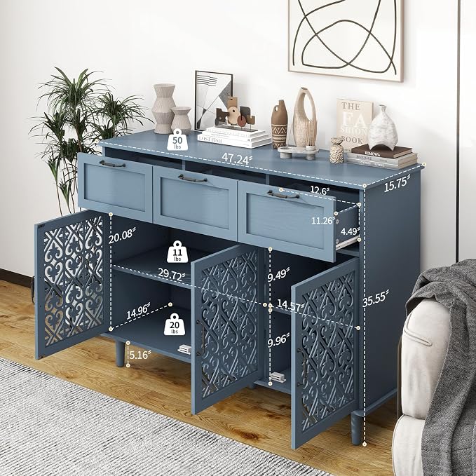 Blue 3 Door 3 Drawer Cabinet