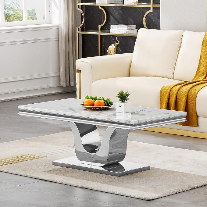 U-shape Base Coffee Table - White & Silver