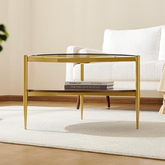Clear Glass & Walnut Wood