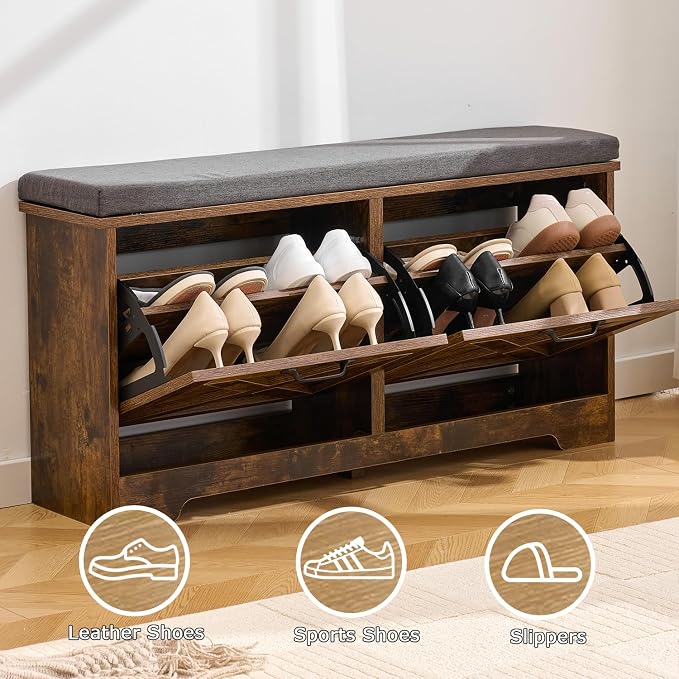 Brown With 2 Flip Drawers With Seat Cushion