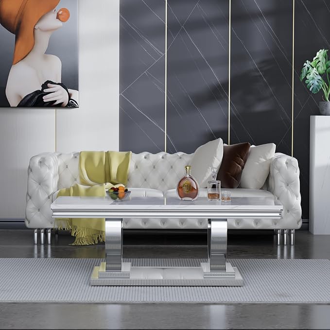 Coffee Table-white Top &Silver Base