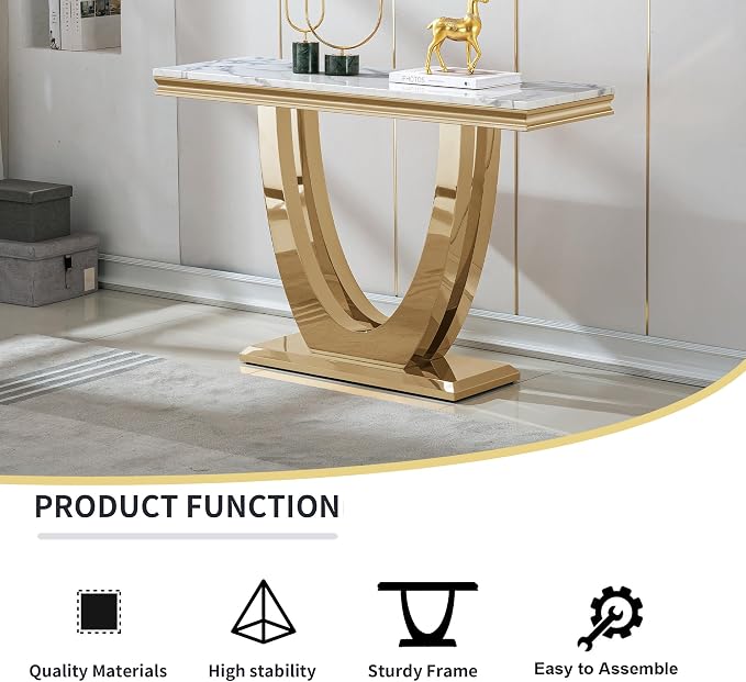 Console Table,white&gold-3