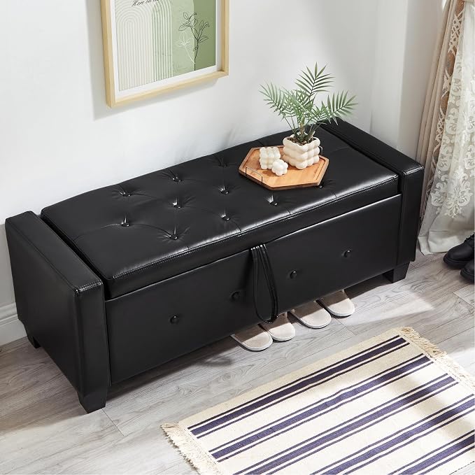 Black Faux Leather Tufted 48''