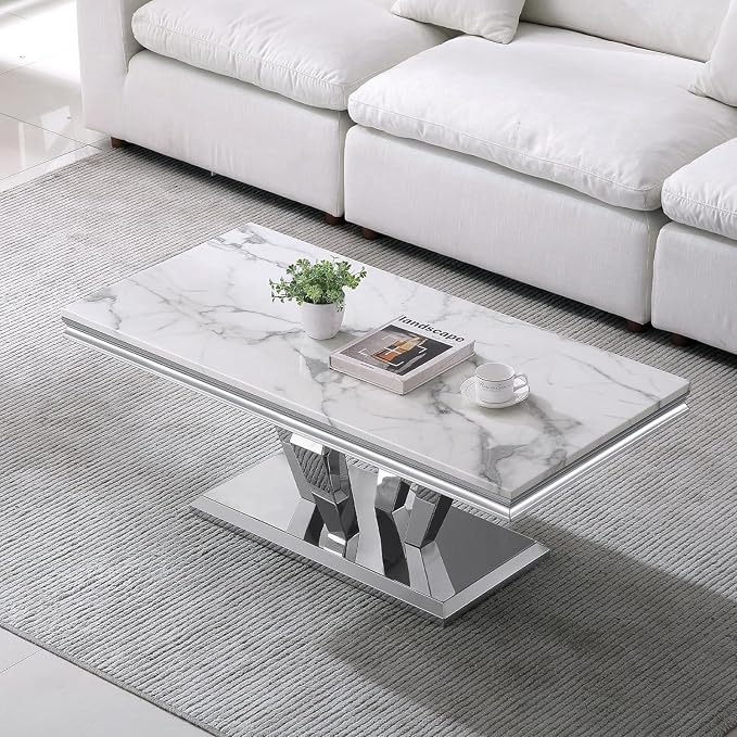 Coffee Table - White Silver Base