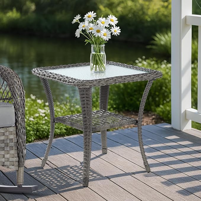 Gray Wicker/Glass Top