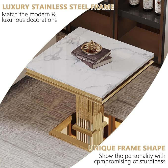 White Golden End Table
