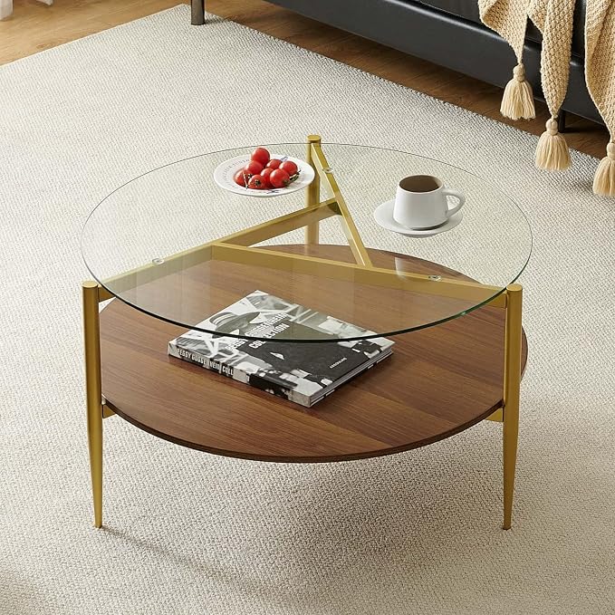 Clear Glass & Walnut Wood