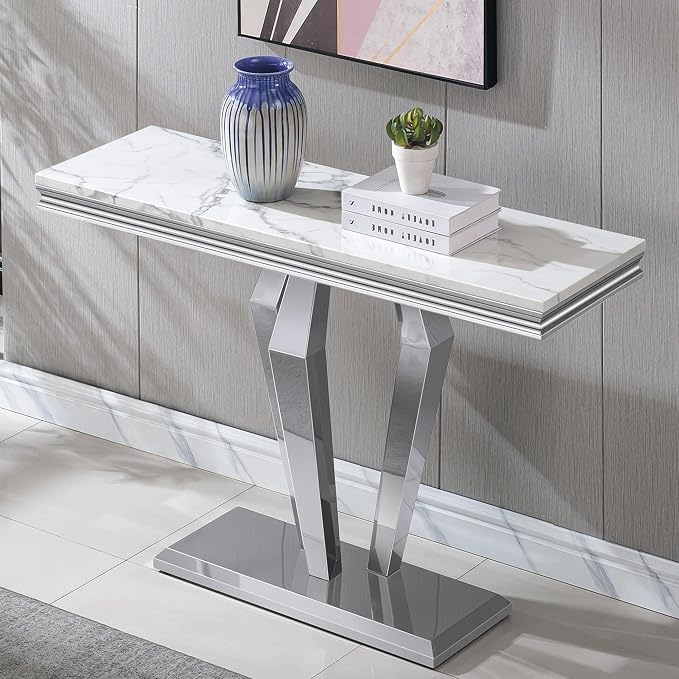 White Silver Console Table