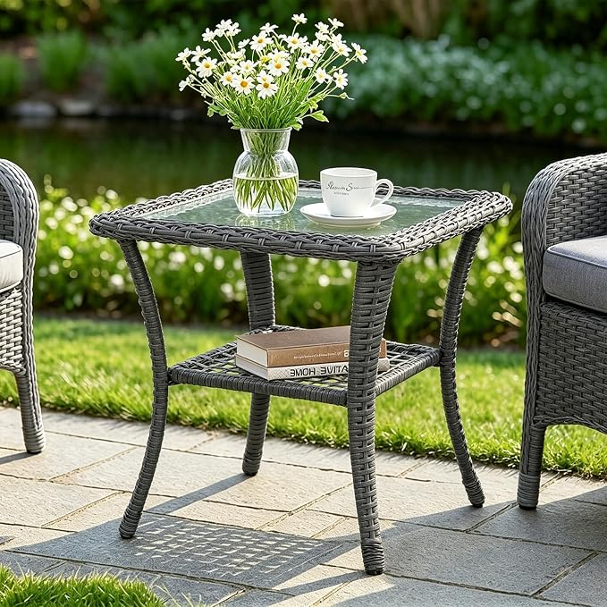 Gray Wicker/Glass Top