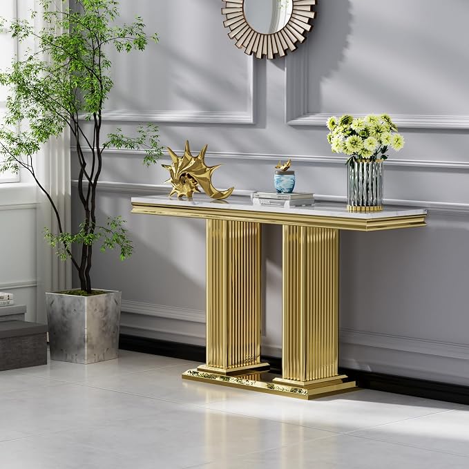 White Golden Console Table