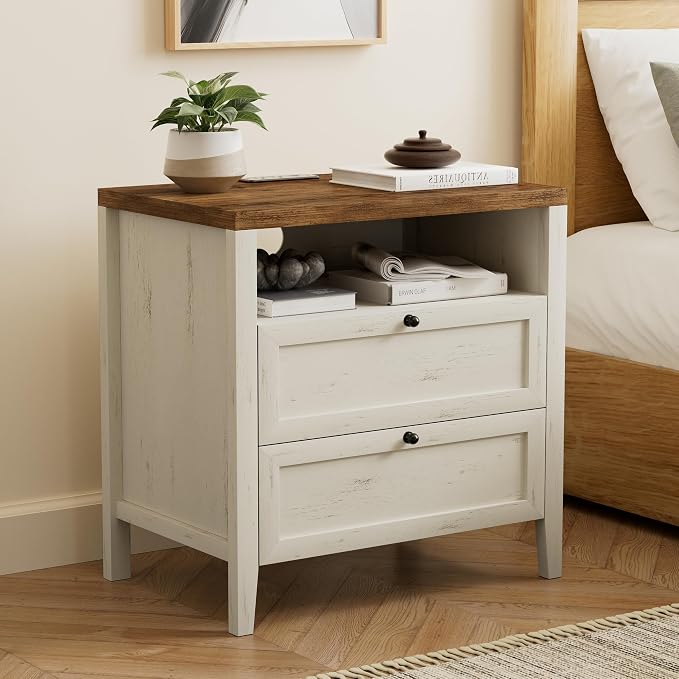 2 Drawers/Rustic White + Honey Brown