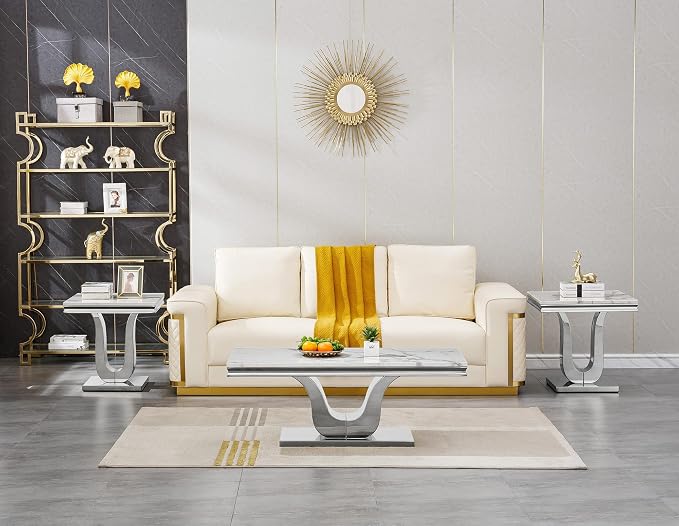 U Base - White & Silver Faux Marble Coffee Table