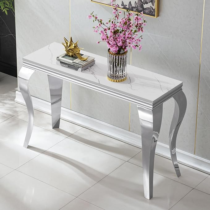 White Top & Silver Legs - Console Table