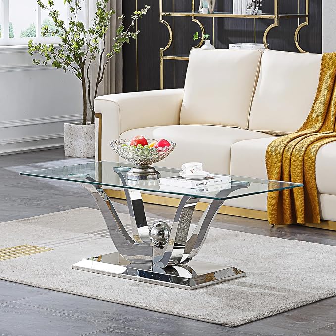 Silver Coffee Table - Floral Shape Base