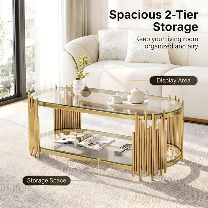 Oval Coffee Table(gold&clear)