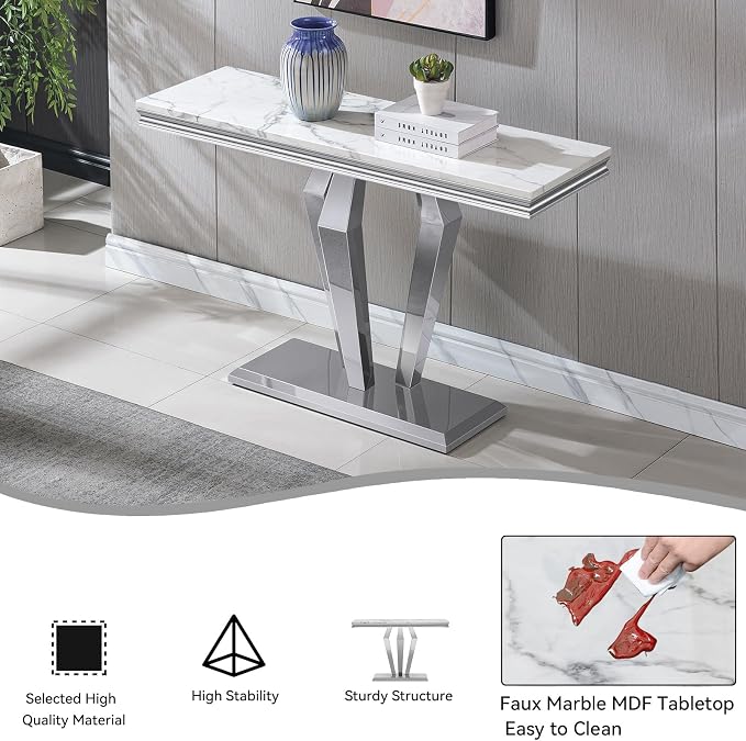 White Silver Console Table