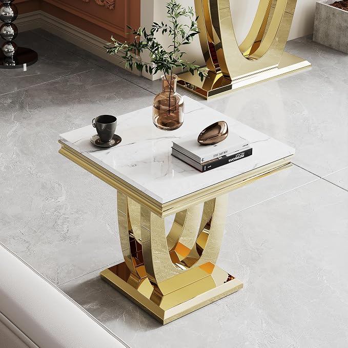 White Golden End Table