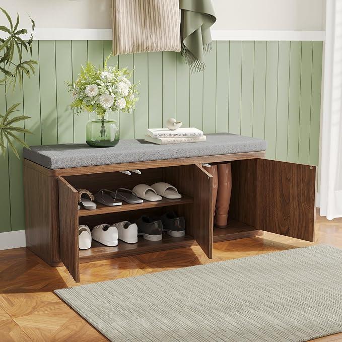 3 Door Shoe Storage Bench-walnut