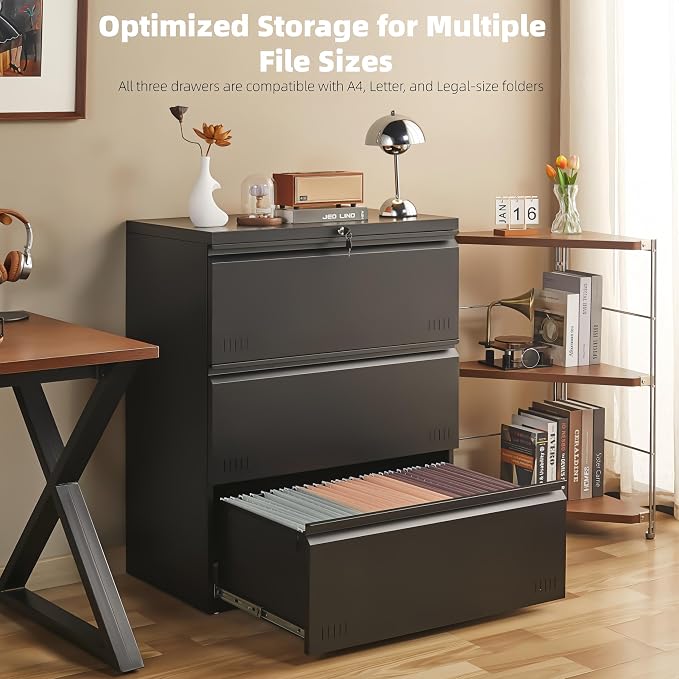 Matte-black 3-drawer Lateral